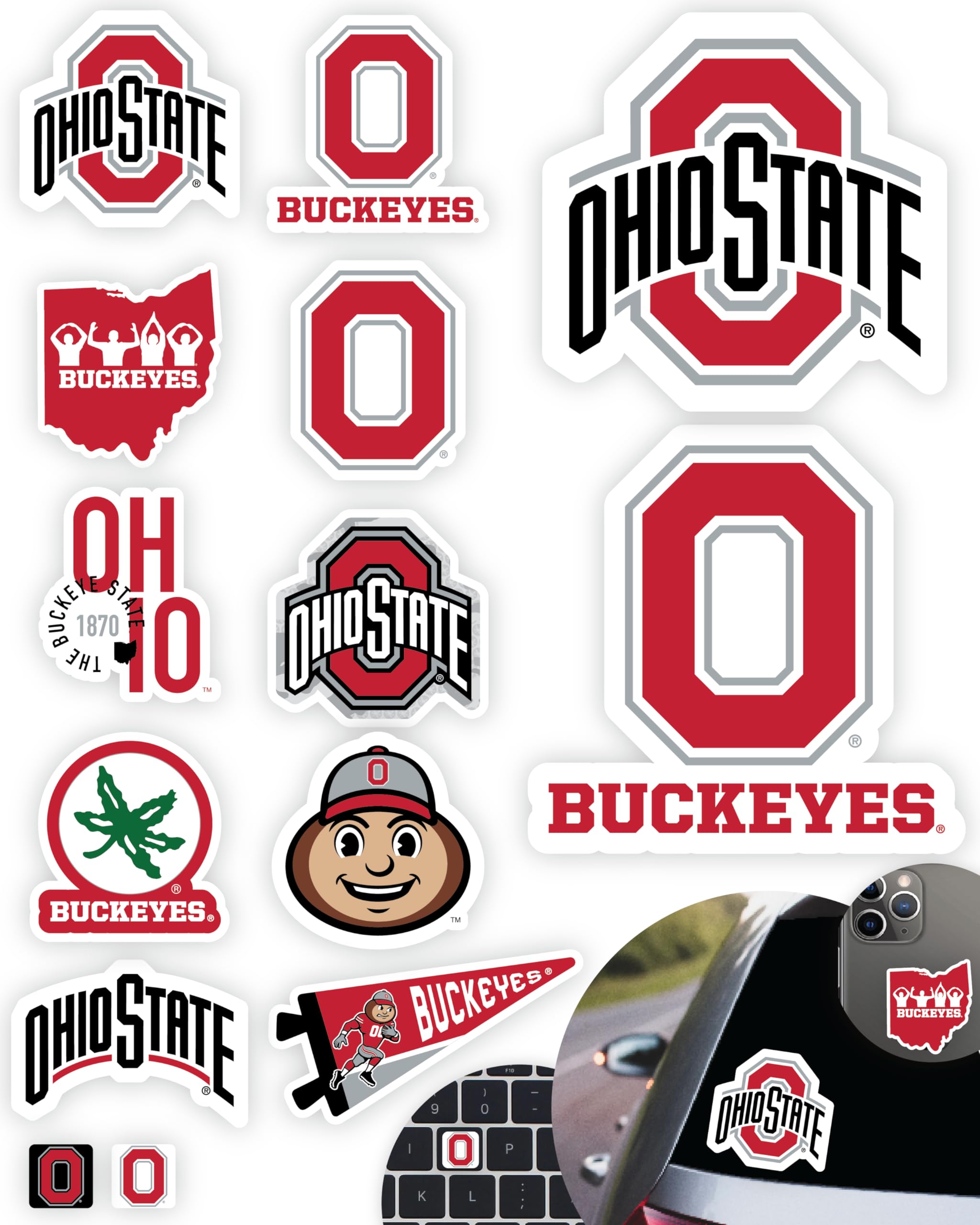 Ohio State Merch Stickers & Decals OSU Buckeyes Car & Water Bottle 14 Pcs | Ohio