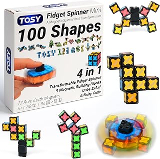 TOSY Magnet Fidget Spinner Mini - 8 blocks, 3 in 1 Toy: Transformable Fidget Spinner, Infinity Cube, 2x2 Puzzle Cube, Stress Relief, STEM Sensory Magnet Tiles Birthday Gift for Kids/Boys/Girls/Adults