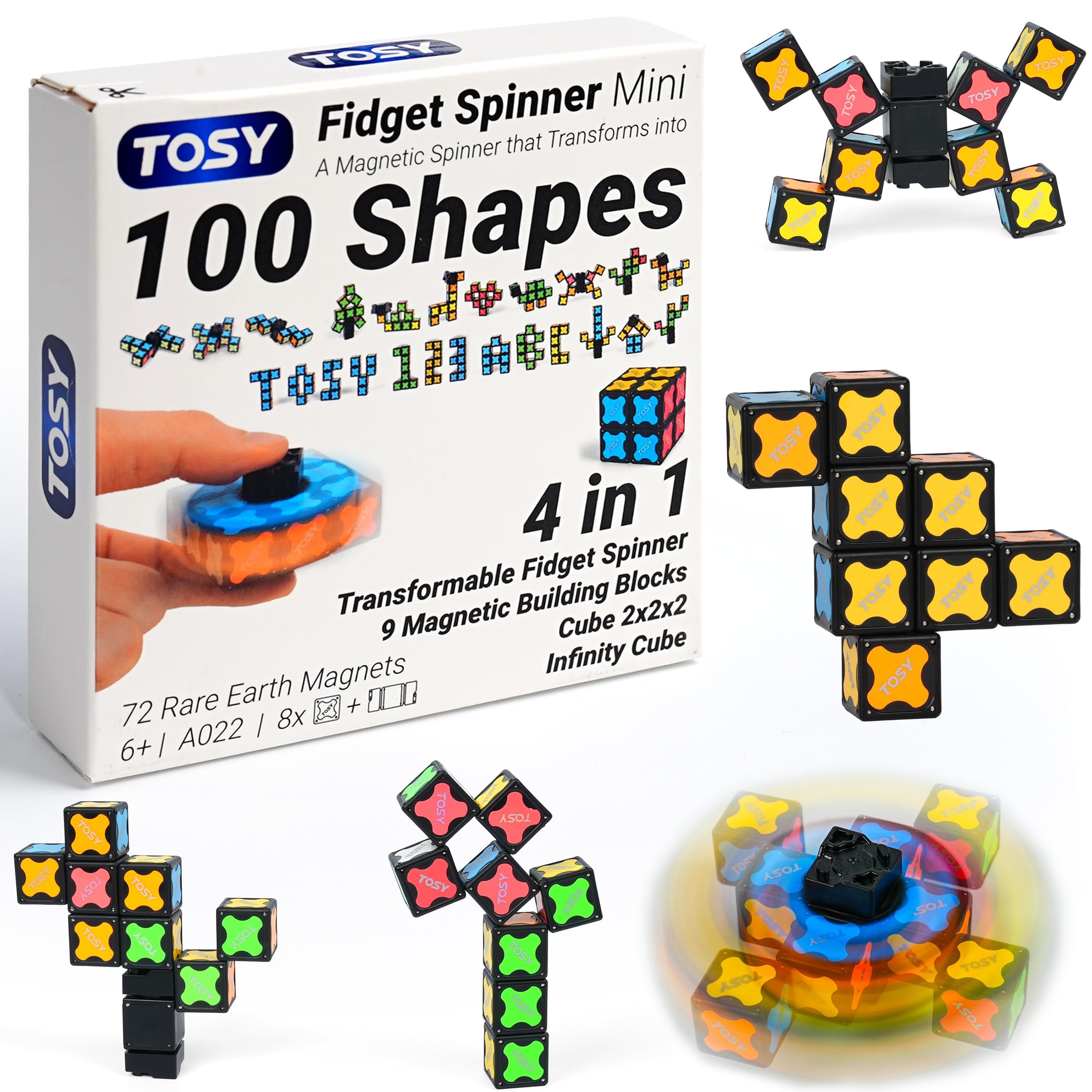 TOSY Magnet Fidget Spinner Mini - 8 blocks, 3 in 1 Toy: Transformable Fidget Spi