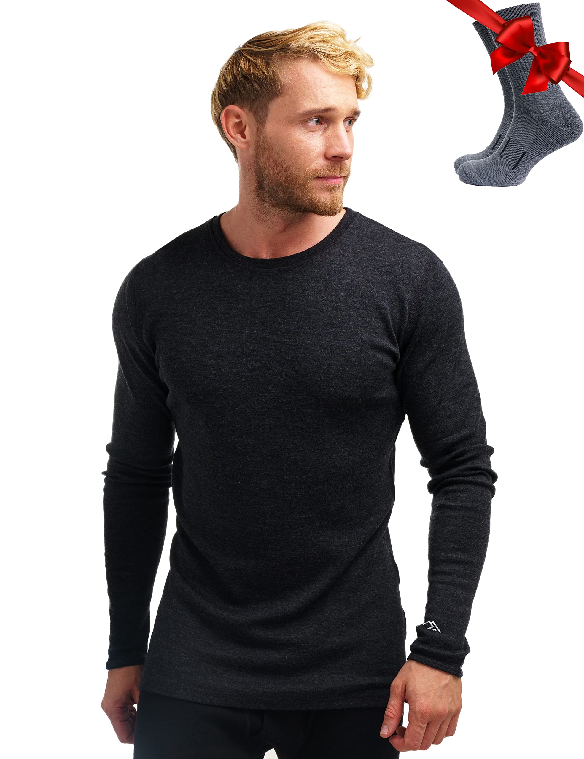 Maglia Termica Merino Lana Uomo Maniche Lunghe + Calzini