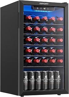 EUHOMY 125 Can Wine Cooler Refrigerator, Wine Fridge Glass Door, Black | 3.2 Cu.ft, 37°F to 61°F, Compressor Cooling, Digital Temperature Control, Removable Shelves, Home Bar Kitchen, LED Light