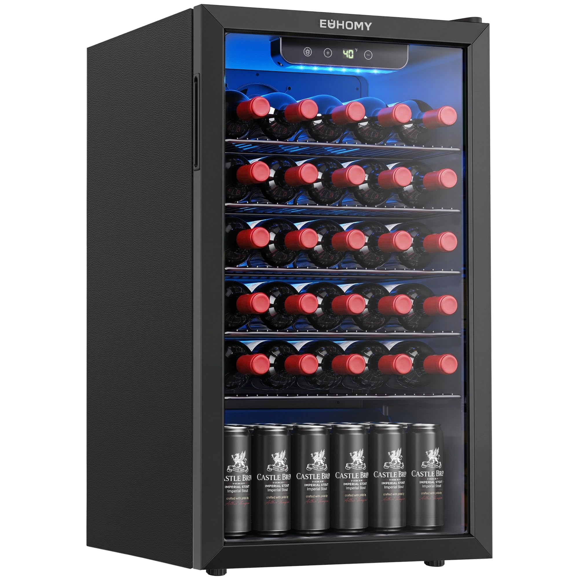 EUHOMY 125 Can Wine Cooler Refrigerator, Wine Fridge Glass Door, Black | 3.2 Cu.