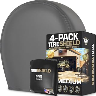 TIRESHIELD PRO Tire Covers Set of 4 - Heavy Duty All-Weather UV-Resistant Wheel Covers w/StormLock-System - Year-Round Protection for Your RV, Camper, Truck, Car &amp; Trailer Tires w/ 26-28.75" Diameter