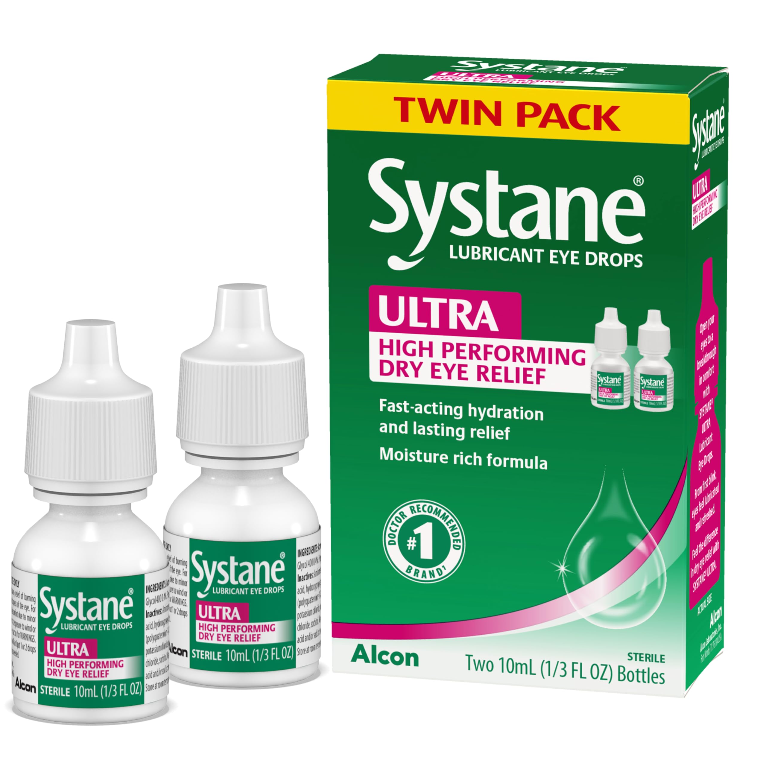 Systane Ultra Lubricating Eye Drops, 0.33 oz, Twin Pack | High-Performance Fast-