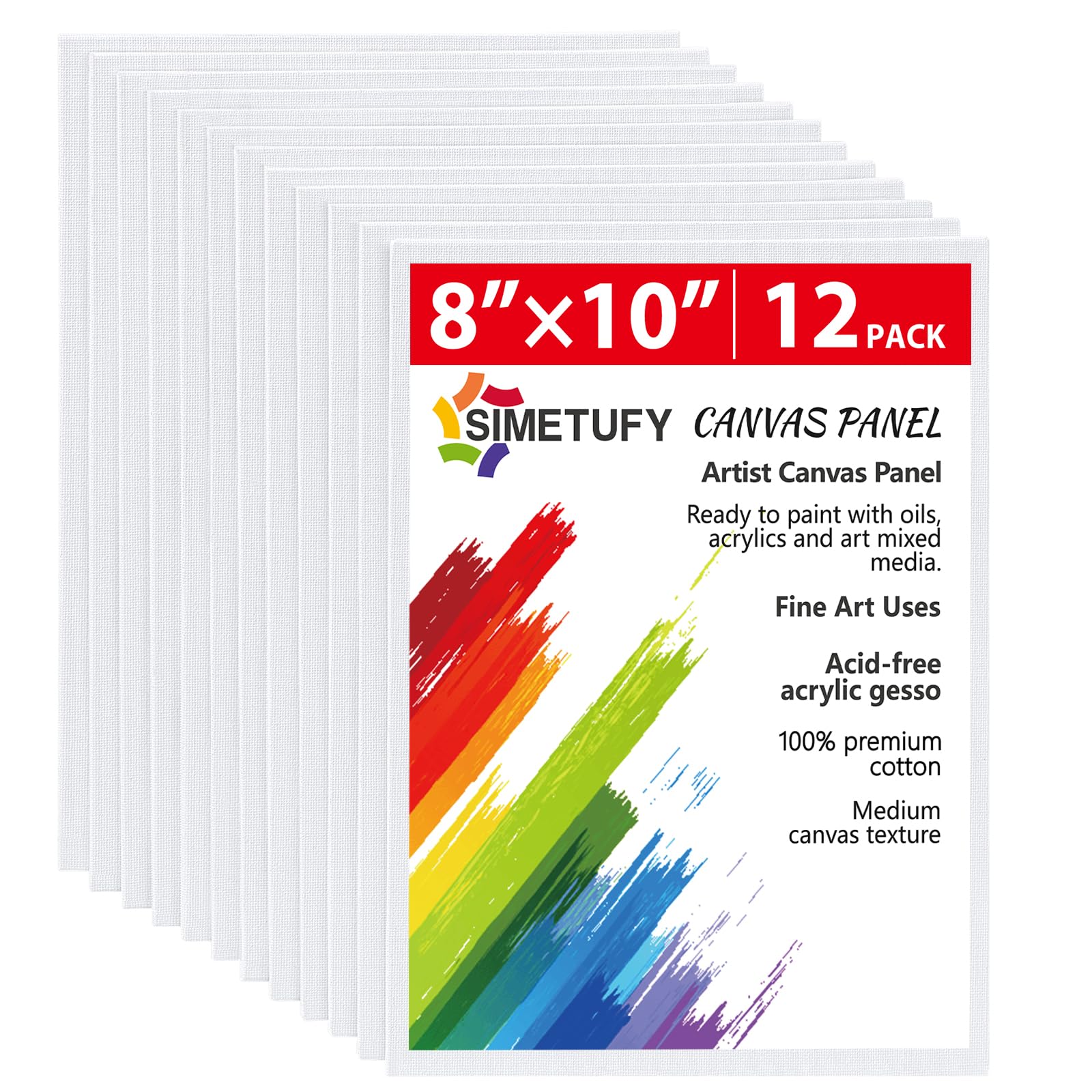 Simetufy 12 Pack 8x10 Canvas Boards for Painting,Art Painting Supplies | Blank F