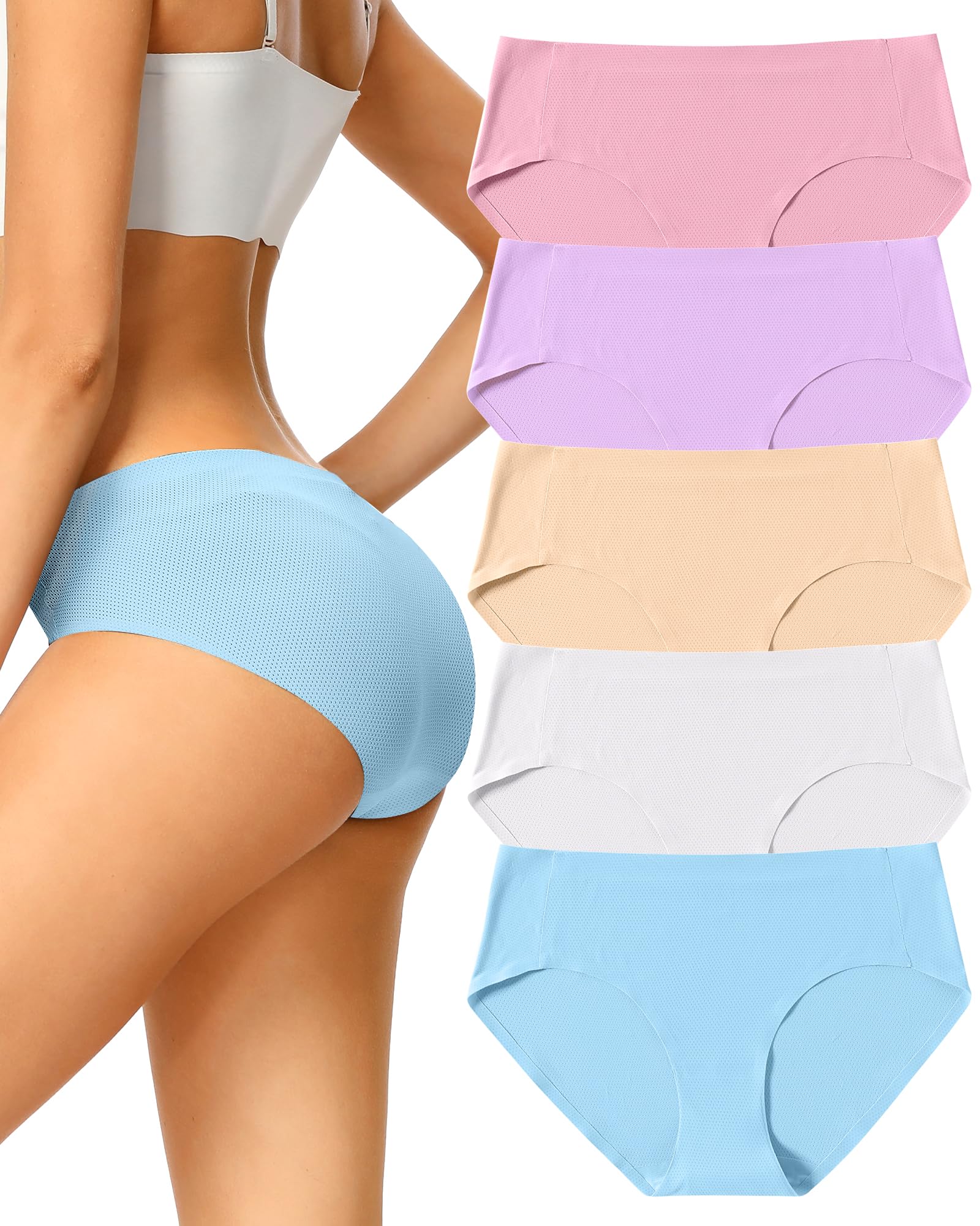VOENXE Seamless Underwear for Women,No Show Hipster Ladies Bikini Panties