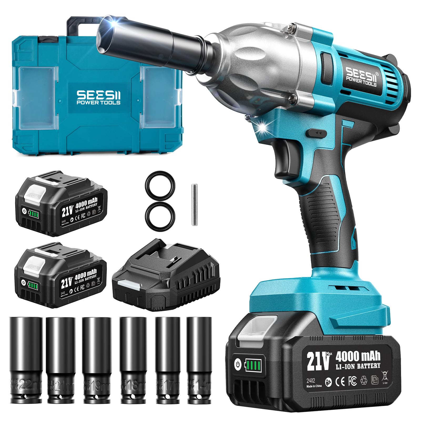 Seesii Impact Wrench 665 FT-LBS(900N.m) 3300IPM 1/2 Impact Gun High Torque Elect