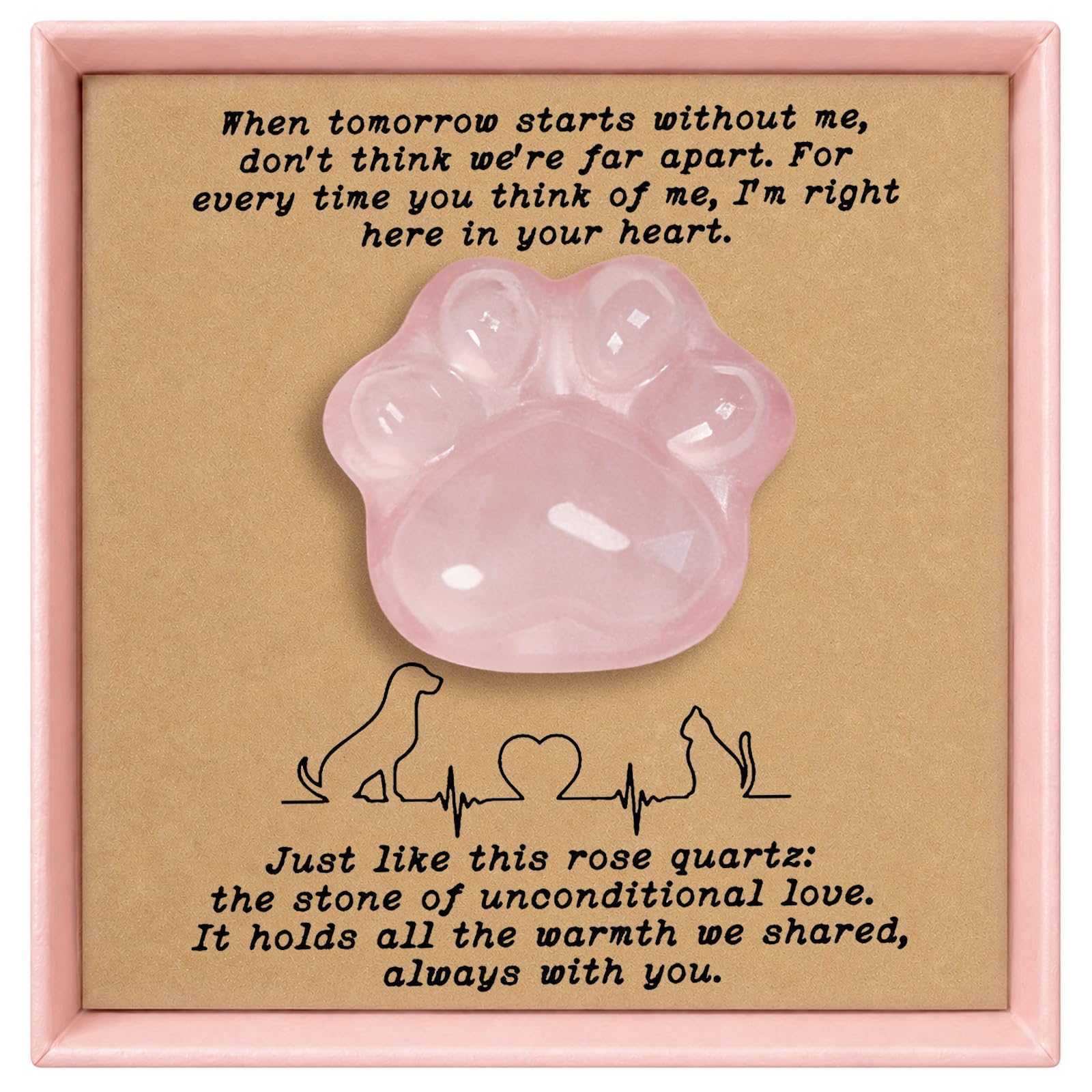 Nuyviare Pet Loss Sympathy Gift – Rose Quartz Heart Crystal with Memorial Card, 