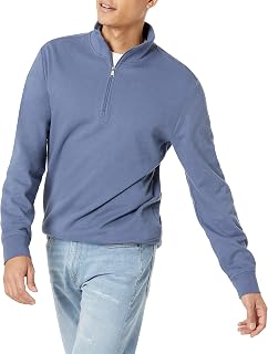 Amazon Essentials Hombre Sudadera Ligera de Felpa con Cuello Perkins y Cremallera de un Cuarto