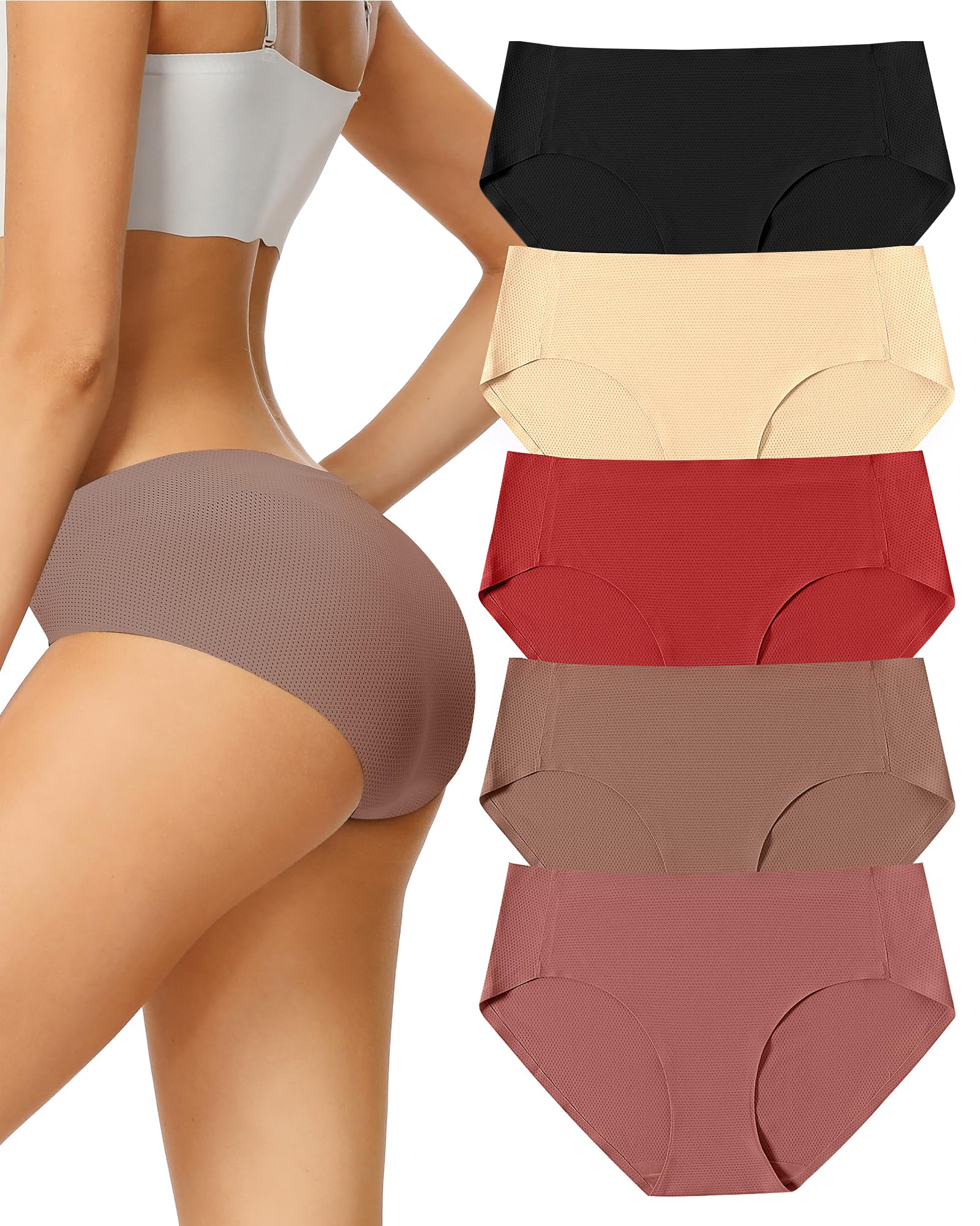VOENXE Seamless Underwear for Women,No Show Hipster Ladies Bikini Panties