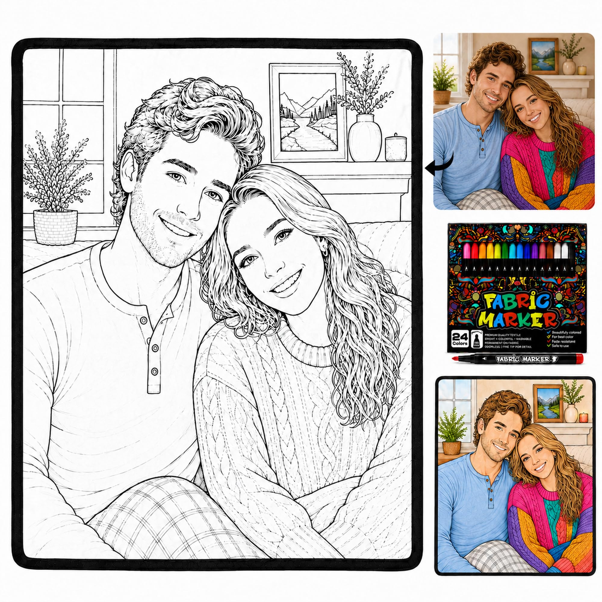 Custom Photo Coloring Blanket, Personalized Coloring Blanket with Markers | Cust