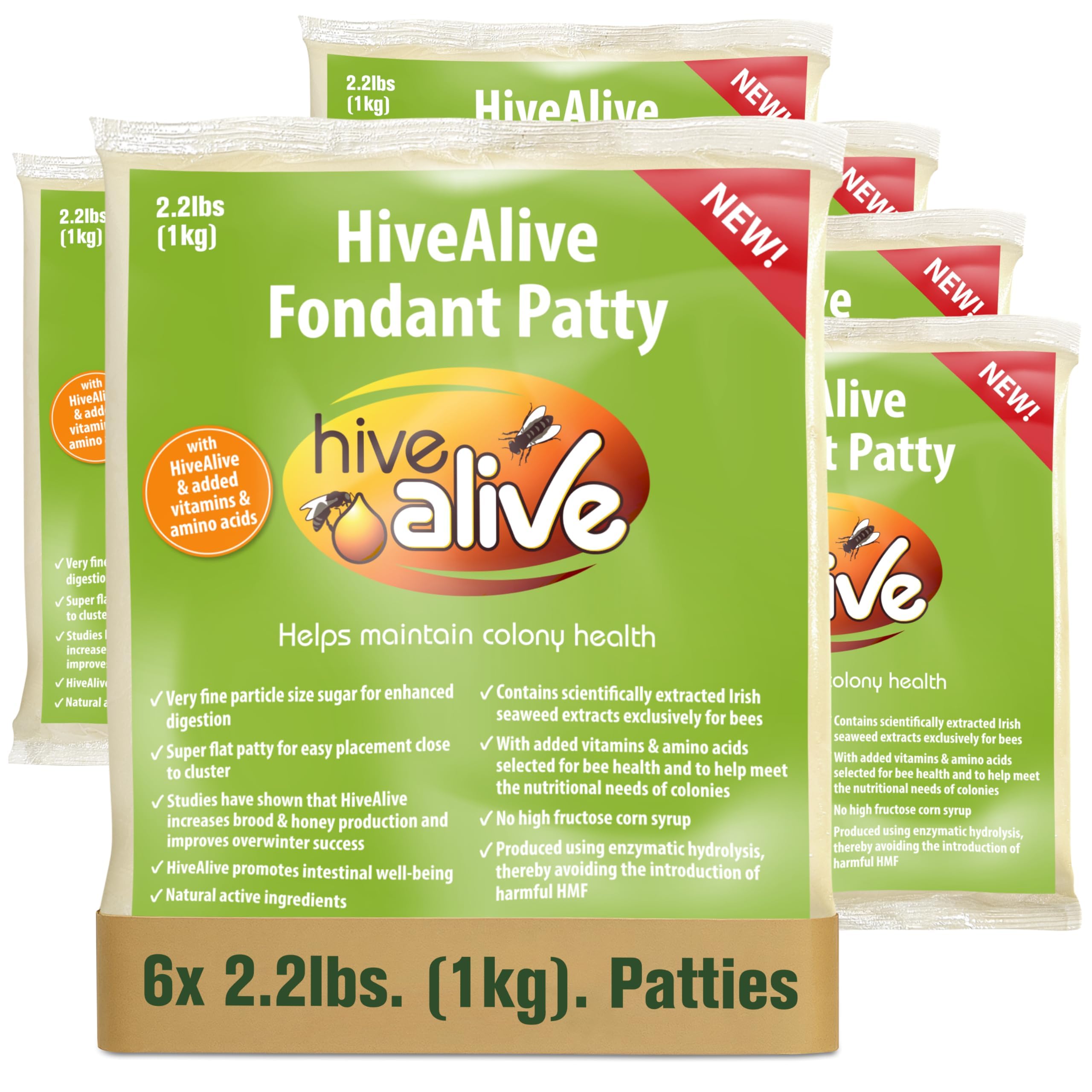 HIVE ALIVE Bee Food Fondant, Winter, Spring & Fall Feed, 2.2lbs x 6-Pack | HiveA