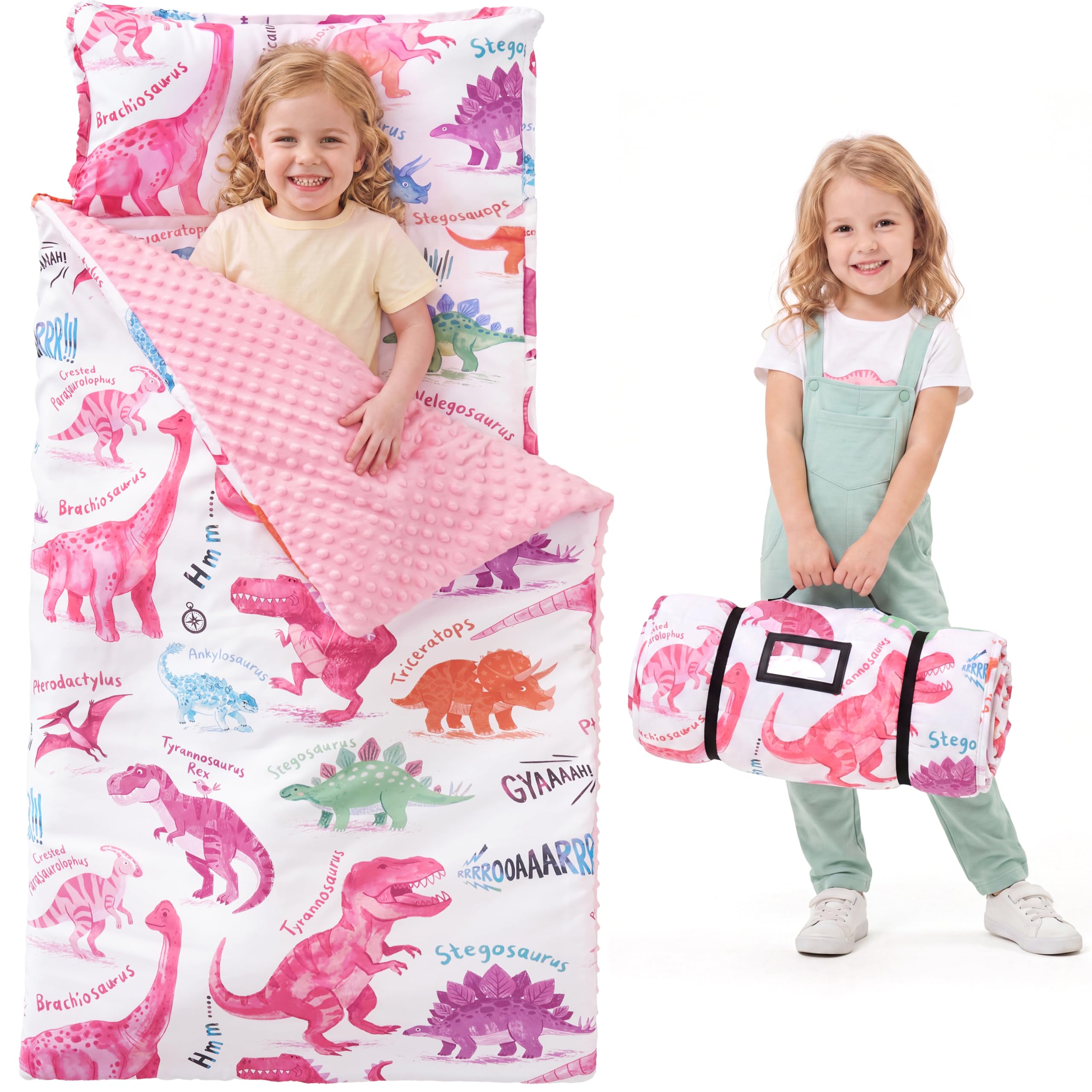 JOIEDOMI Toddler Nap Mat with Removable Pillow and Minky Blanket 55''x30'' Kids 