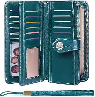 SENDEFN Women's Leather Wallet Large Women Clutch RFID Protection Blocking Large Capacity Long Purse with 24 Card Slots and Wallet Bracelet