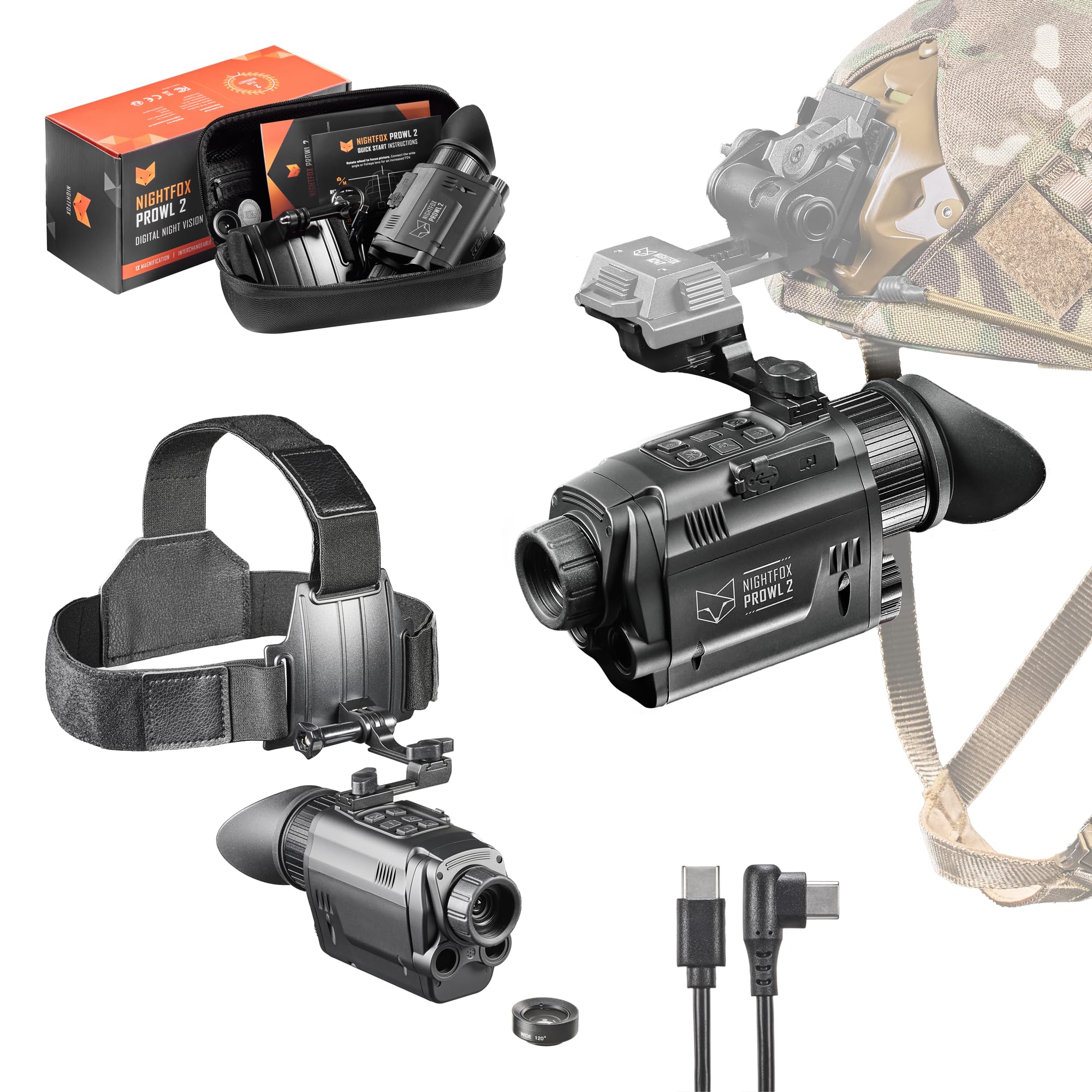 Nightfox Prowl 2 Helmet Mounted Night Vision Goggles, Infrared Monocular | 1x op