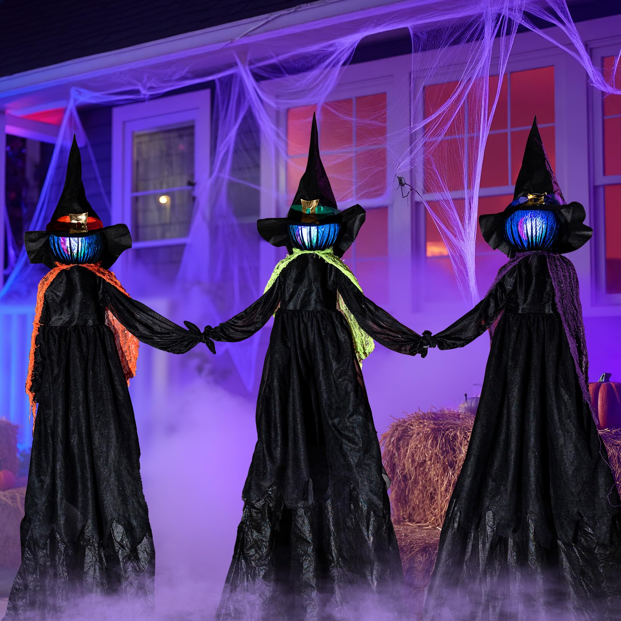 JOYIN 3 Pack 48" Lighted Halloween Witch Decorations Outdoor, Timer & Waterproof