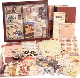 emmoolife 348 Pcs Scrapbooking Supplies Kit, Vintage Aesthetic Scrapbook Kit for Bullet Junk Journal, Stationery, A6 Grid Notebook, DIY Journaling Supplies, Birthday Craft Gift for Teen Girl Women