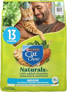 Purina Cat Chow Naturals Hairball, Indoor Dry Cat Food, 13 lb Bag | Healthy weight cat food with real turkey and chicken, a natural fiber blend helps control hairballs, for indoor cats