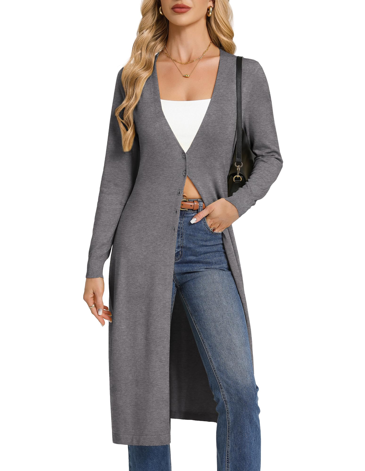 GRACE KARIN Lightweight long sleeve cardigan with stylish V-neck and buttons