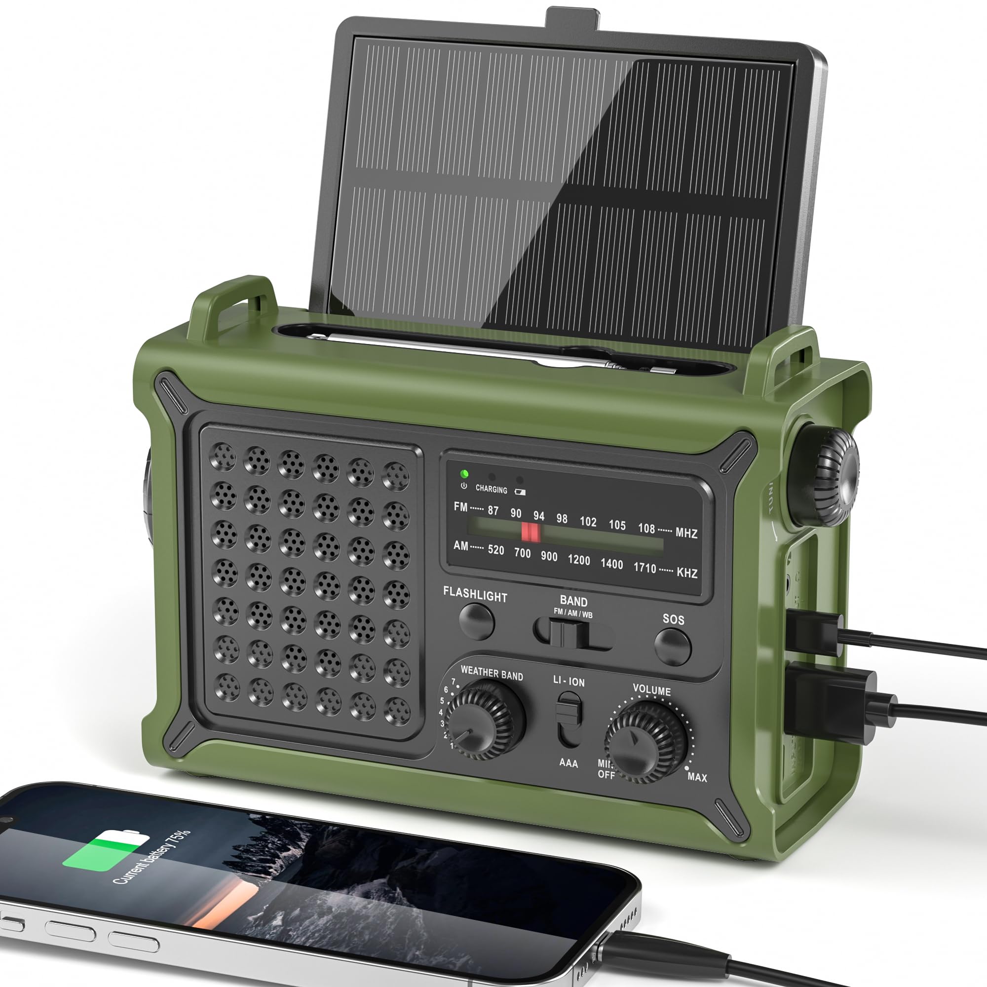 Solar Radio Emergency Hand Crank 12000mAh with Clear Signal | AM FM NOAA Weather
