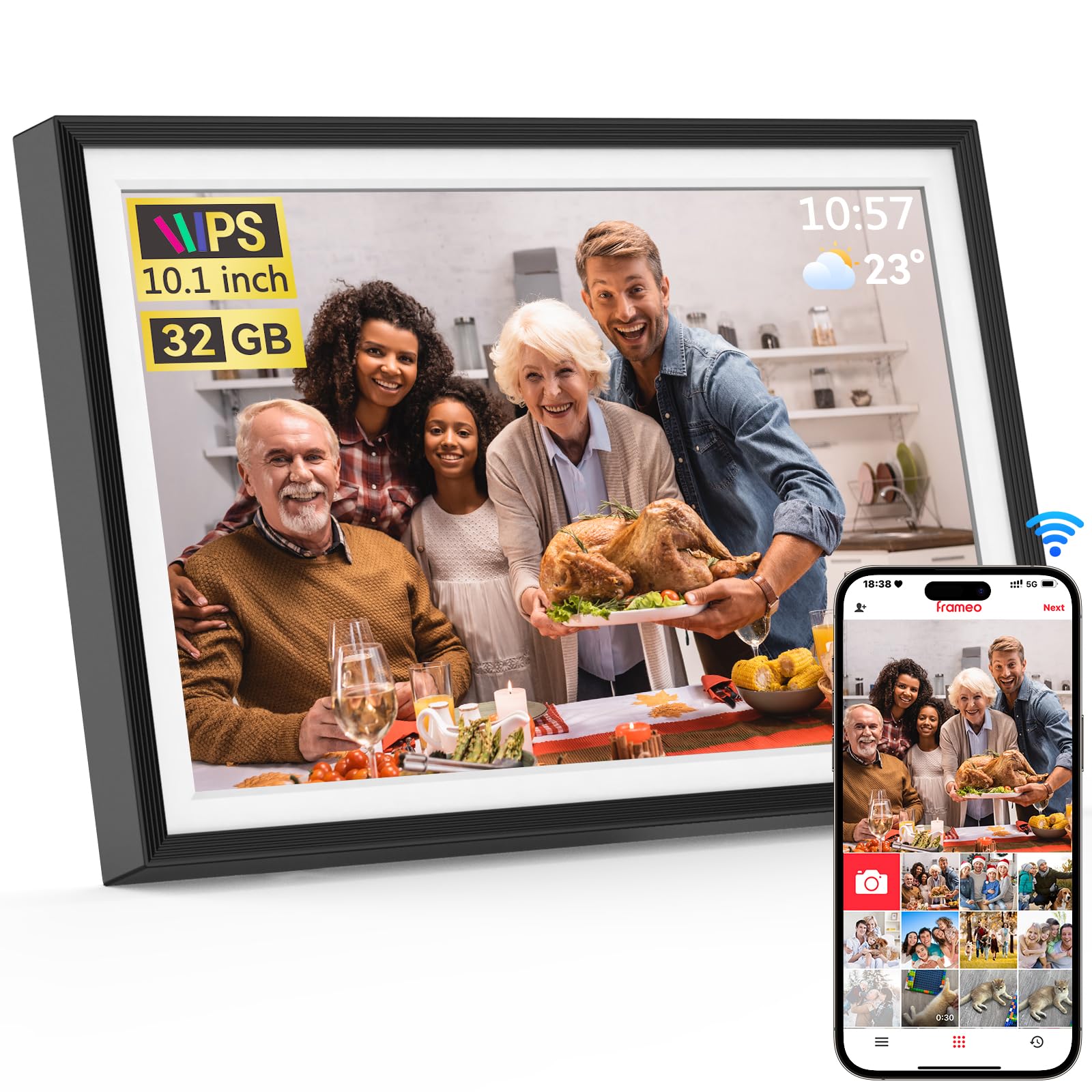 Frameo 10.1 inch Digital Picture Frame, Smart WiFi Digital Photo Frame with 32G 