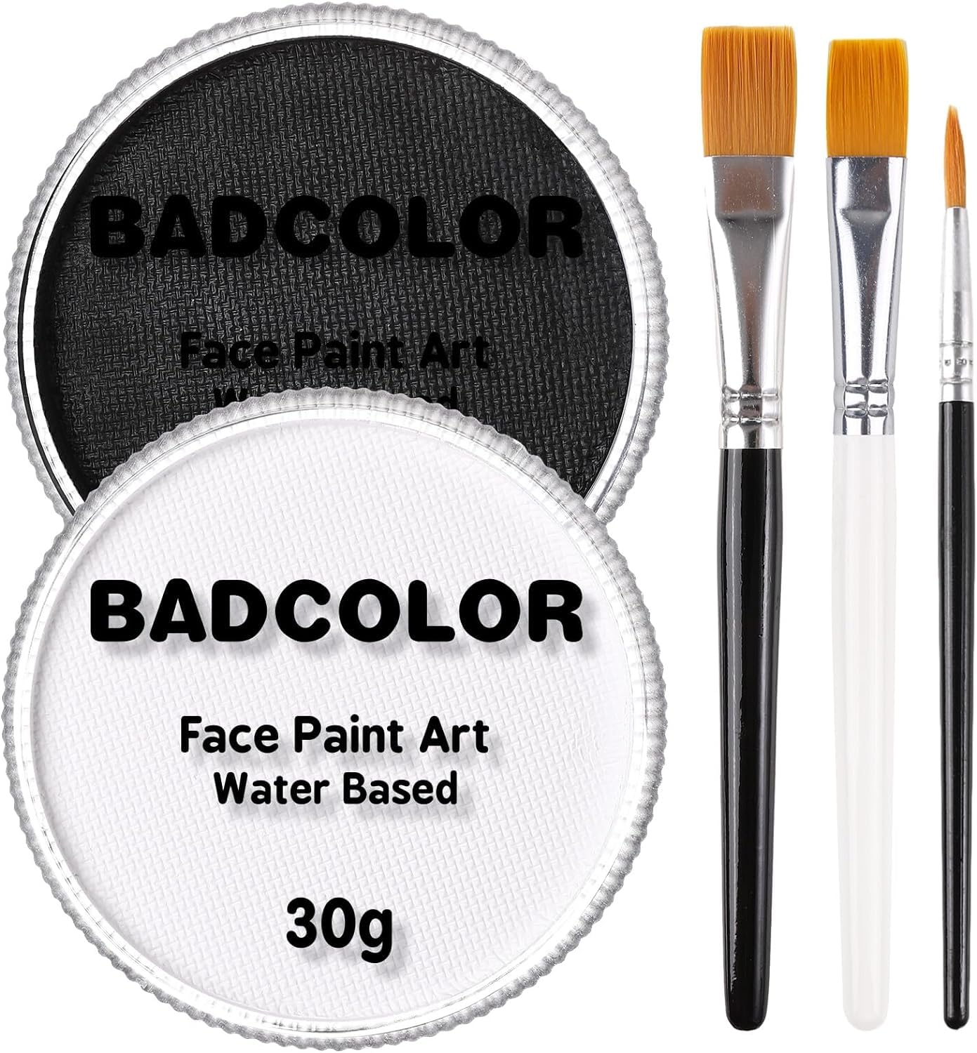 Black & Clown White Face Body Paint with 3Pcs Painting Brushes, Water Based SFX 