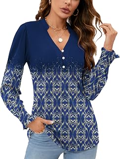 Rapbin Women V Neck Blouses Long Sleeve Button Down Long Sleeve Blouses Autumn Tops 2025 Ruffle Cuffs Elegant Casual T Shirts