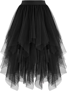 Ellames High Low Layered Puffy Fairy Tulle Skirts | 2026 Women's Irregular Tutu Skirt, Midi Length, Fairy Costume, Bright Colors, Stretchy Waist, Soft Tulle, Lightweight Fabric