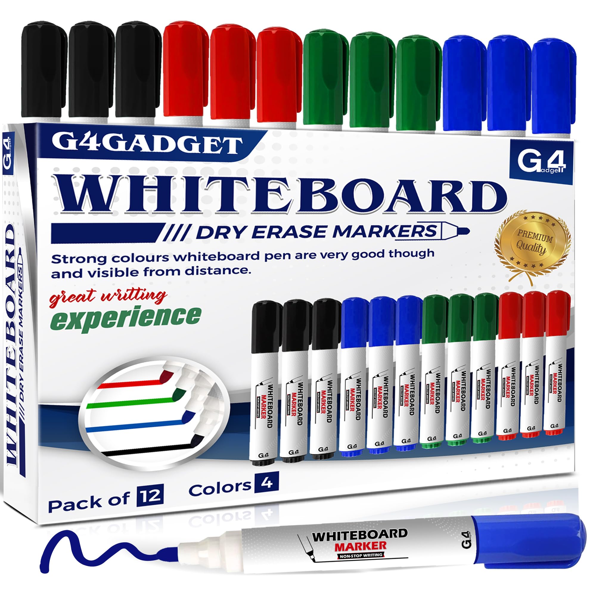G4GADGET Whiteboard Markers Bullet Tip 12 Pack – Dry Erase Pens for Whiteboard, 