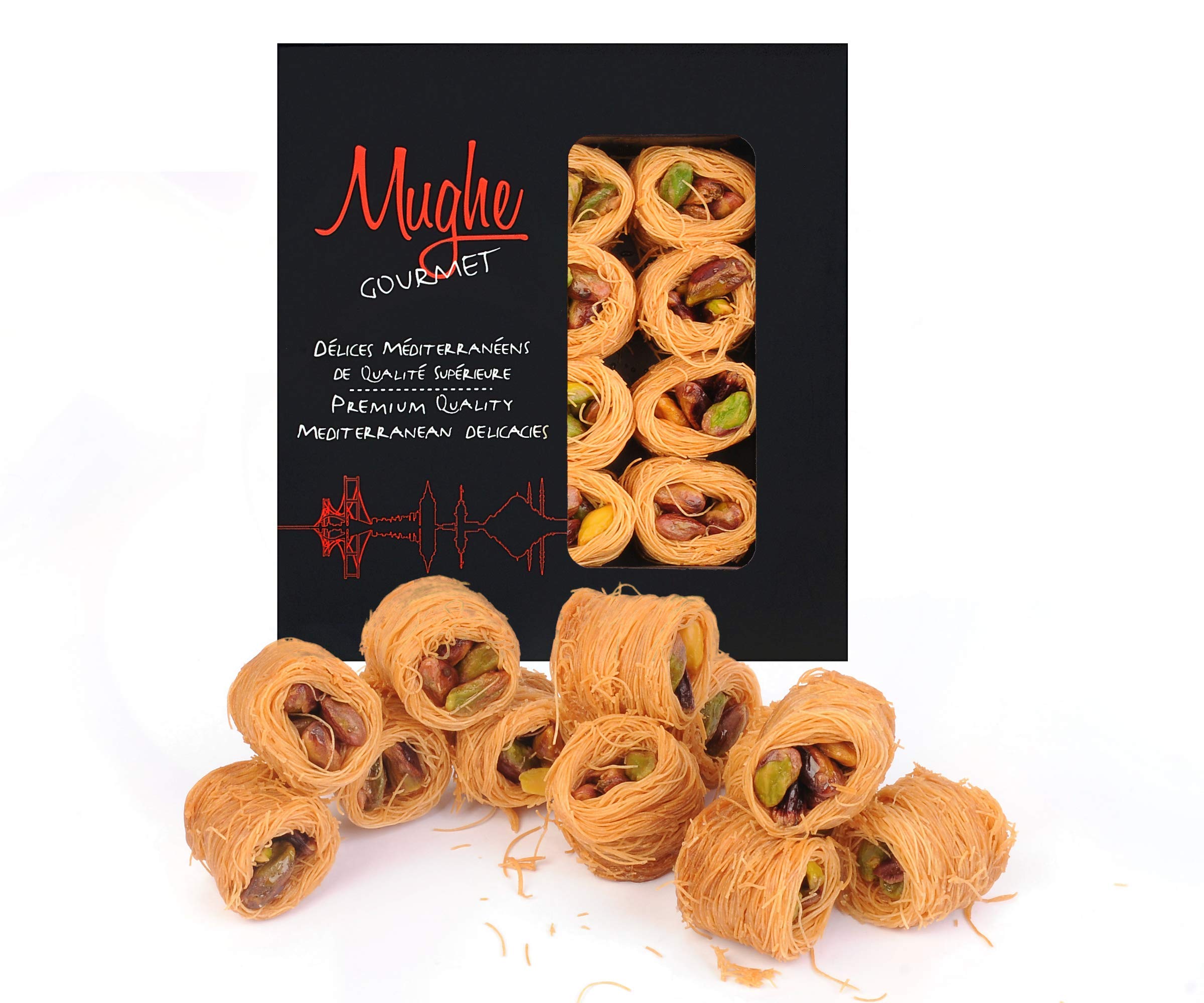 Mughe Gourmet Bite Size Pistachio Baklava Sweet Gifts - Turkish Pistachios Bakla