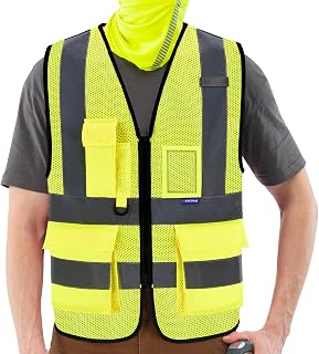 AYKRM Chaleco de seguridad Reflectante Alta visibilidad Ropa de trabajo chaleco Cremallera Seguridad Chaleco de Trabajo Multibolsillos 21 colores