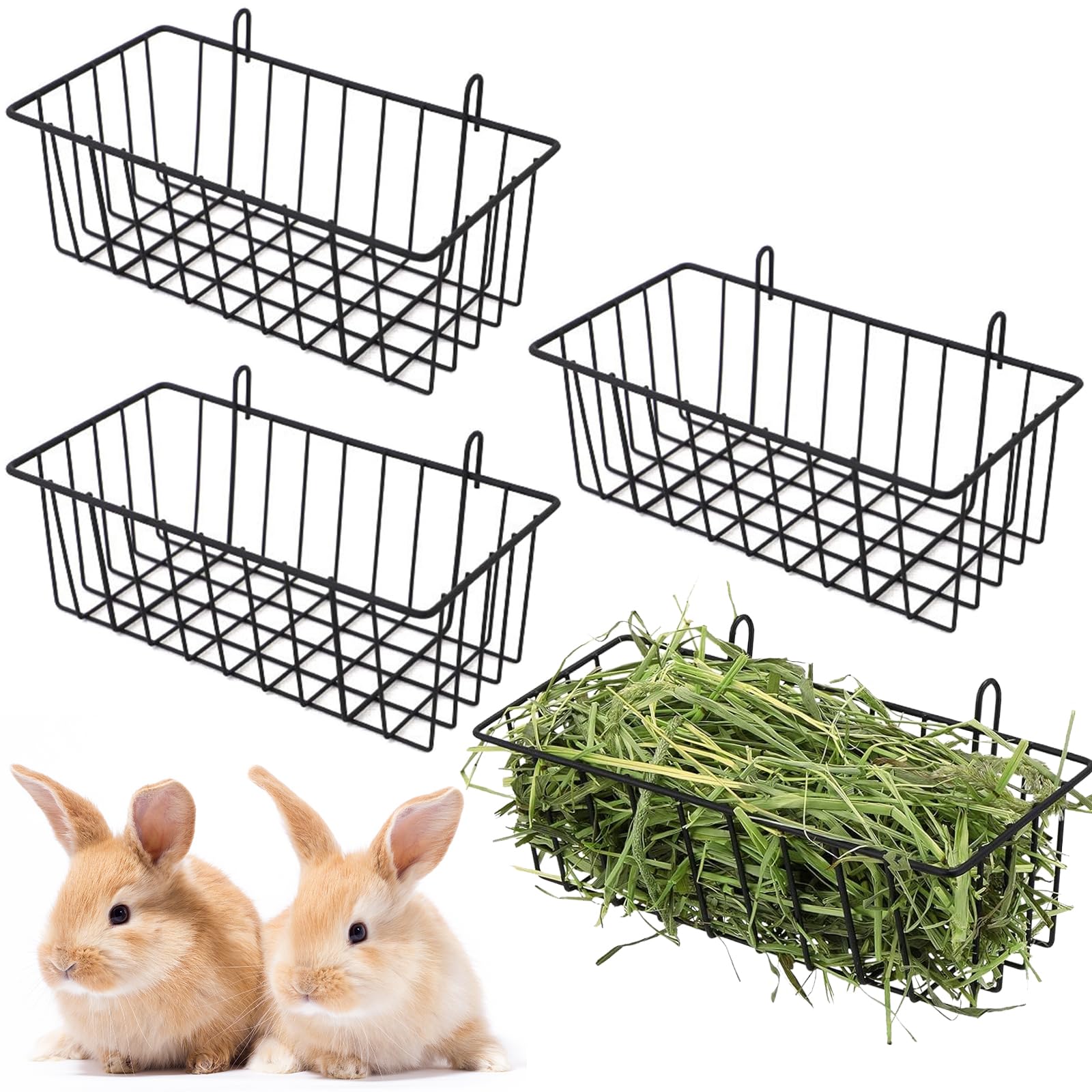 Voittozege 4 Pcs Rabbit Hay Feeder Hanging Hay Racks Metal Rack Hay Holder | Bla