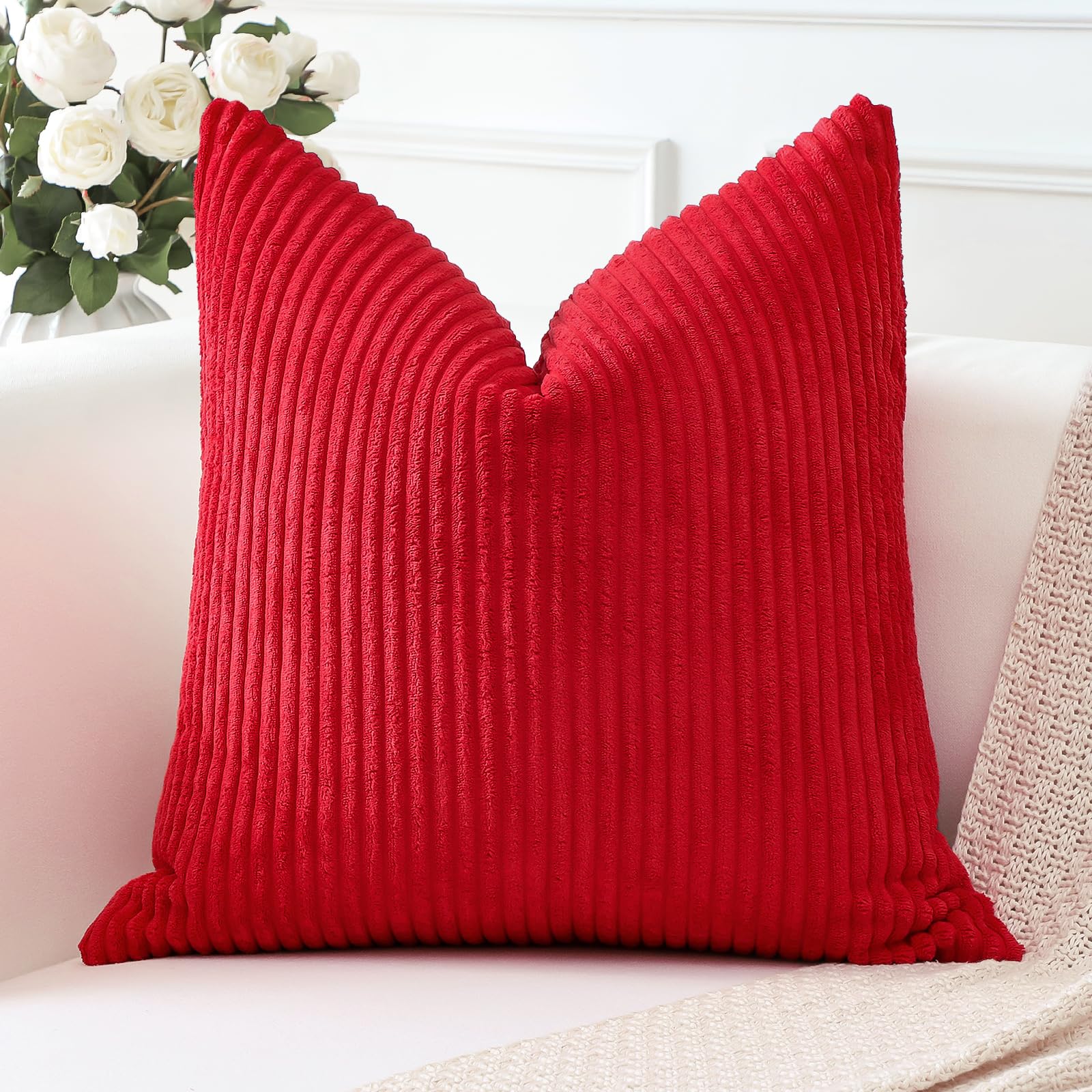 Square Corduroy Stripe Throw Pillow Case Super Soft Decorative Throw Pillow Cove