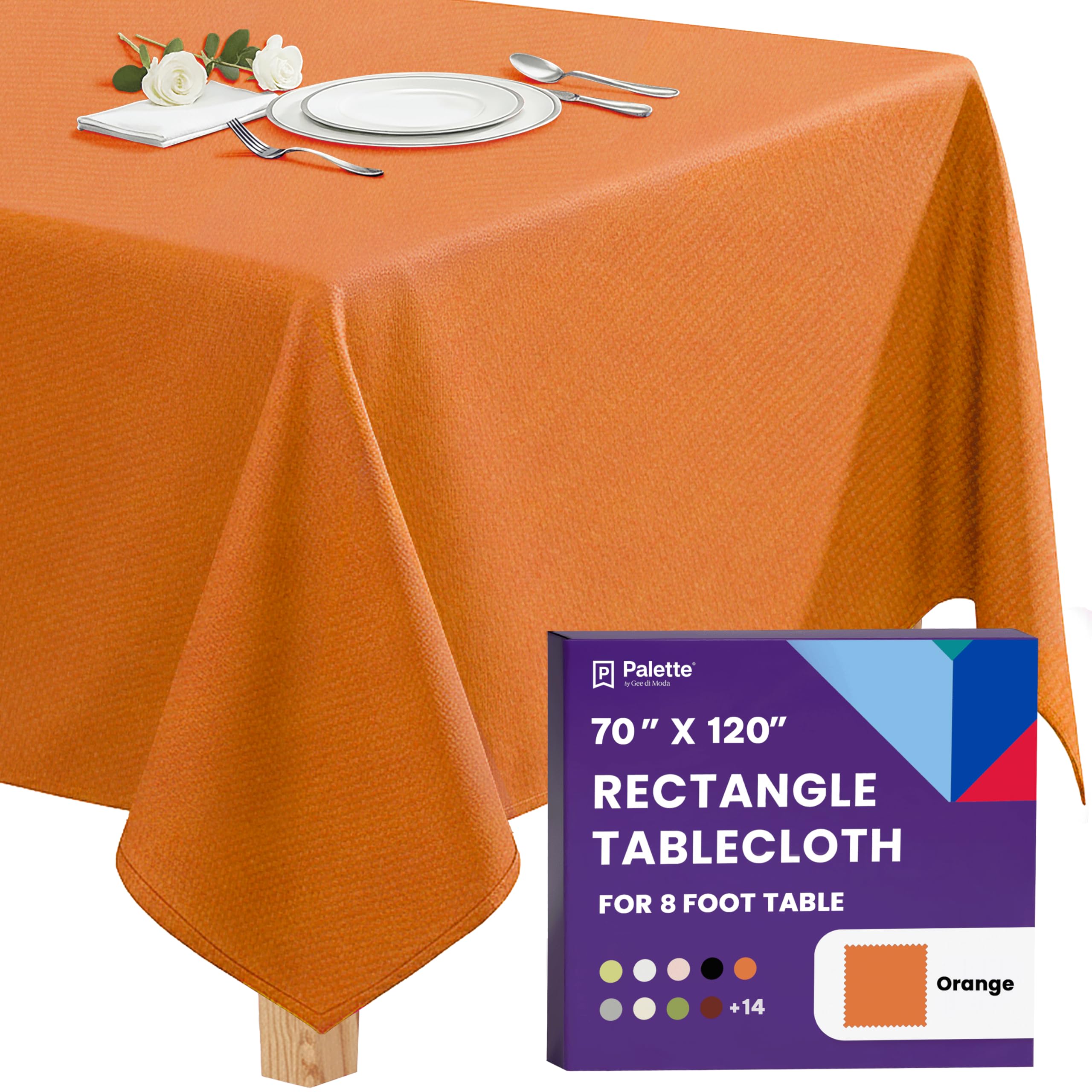 Gee Di Moda Rectangle Tablecloth - 70 x 120 Inch Orange Table Cloth for 6 or 8 F