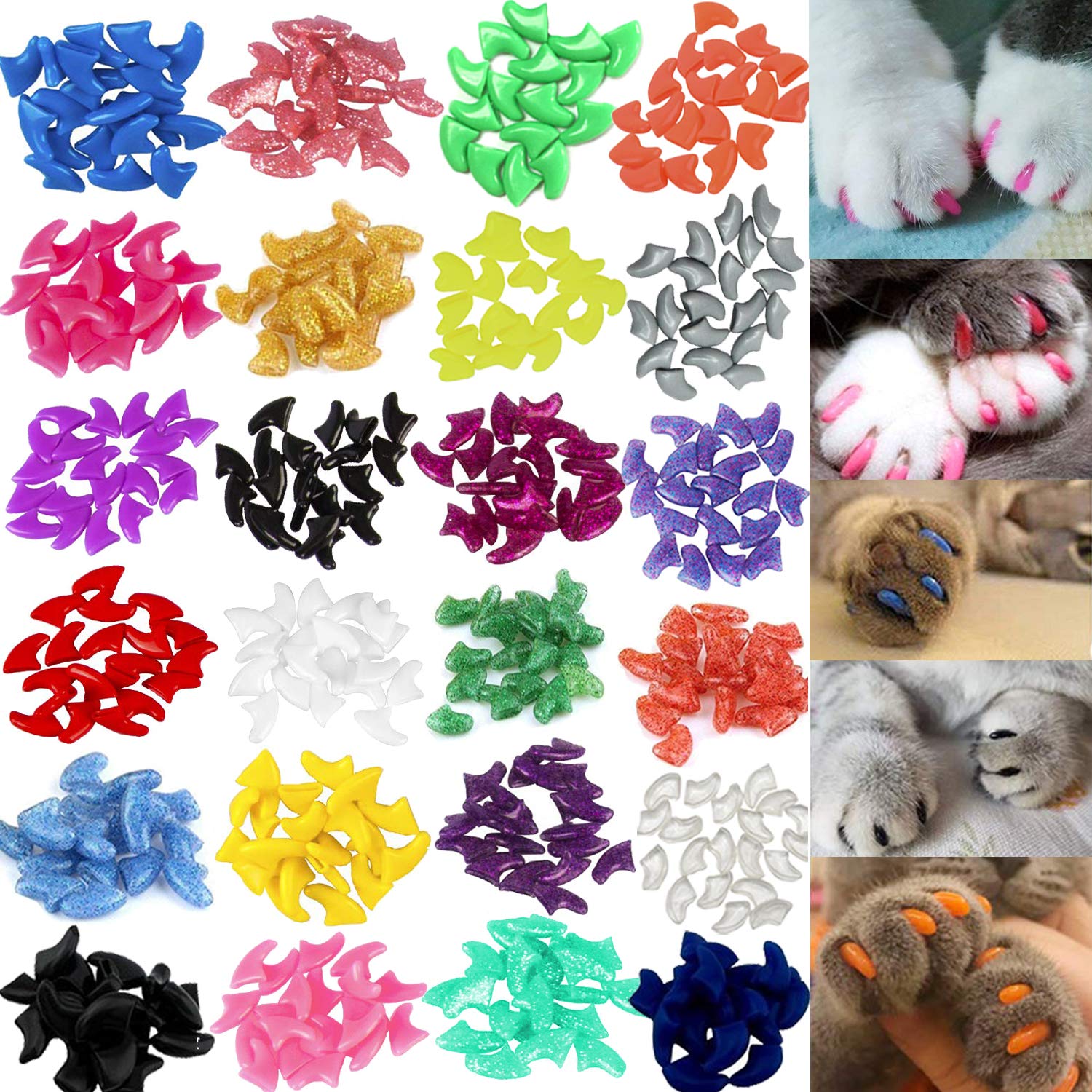 VICTHY 140pcs (14 Colors) Cat Nail Caps, Cat Claw Covers Cat Nail Covers with Ad