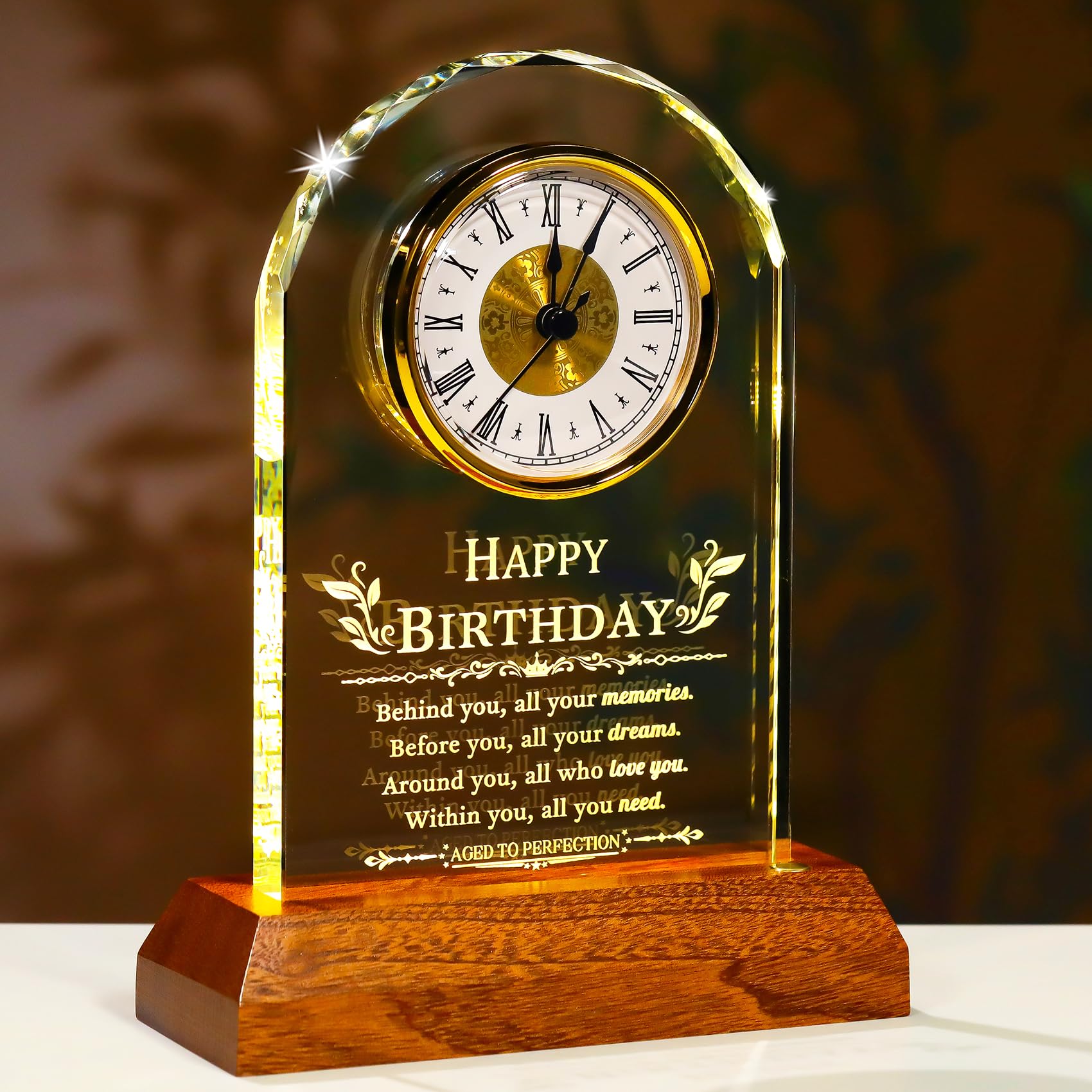 Happy Birthday Gifts for Men Women Glass Quartz Clock Keepsake