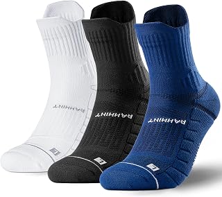 Rahhint Coolmax 3 Pack Quarter Compression Running Socks Men Women Breathability Moisture-Wicking Sports Socks Anti Blister Walking Socks with TAB Design and Arch Support