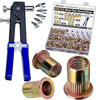 ASKWAY Pressure Rivet Nut Tool Kit, 430Pcs Metric Rivet Nut Combination | Threaded Rivet Nut (M8/M6/M5/M4/M3), Suitable for Furniture, Decoration, Automotive, Marine and Industrial Applications