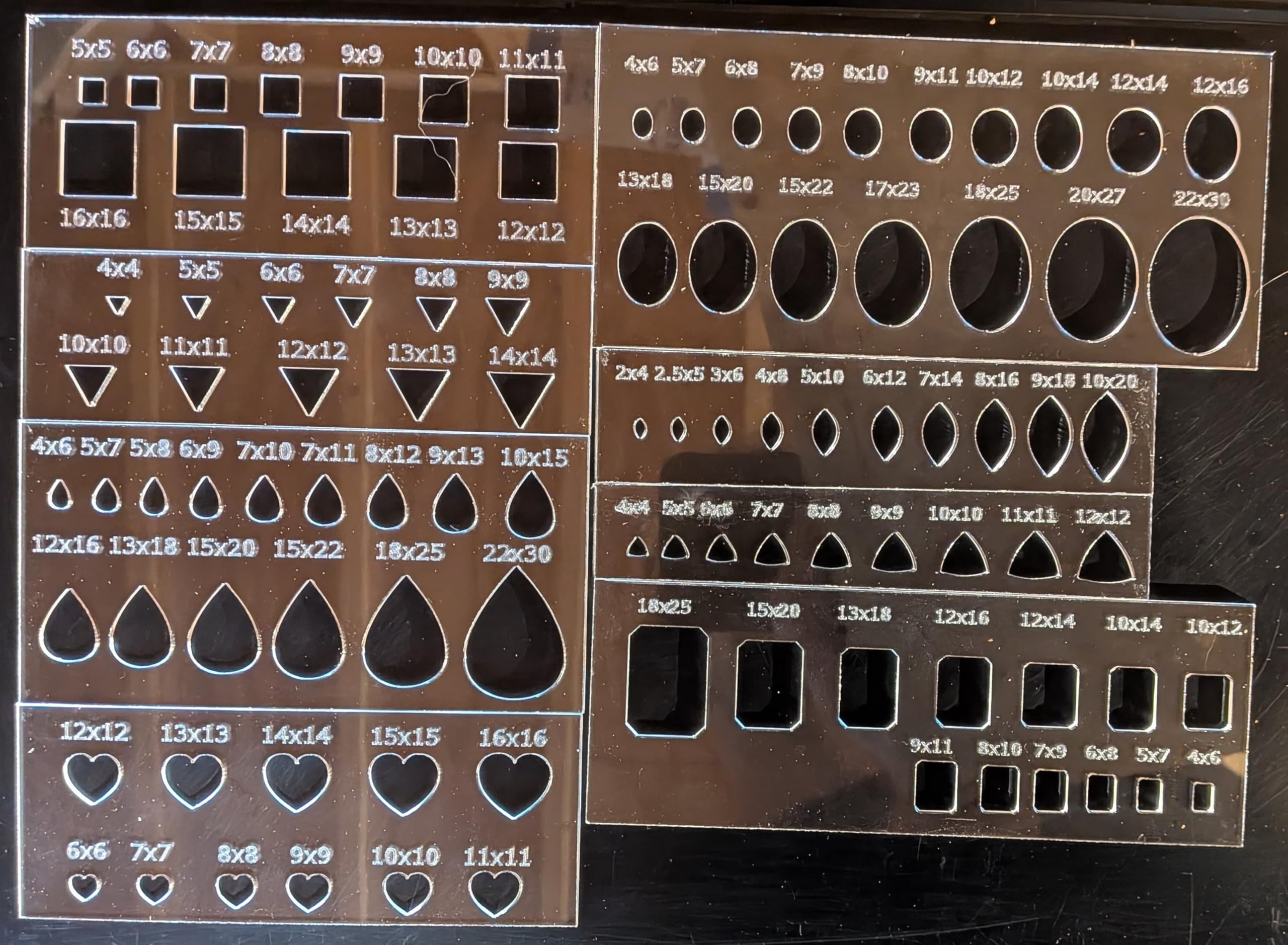 Indexed Cabochon Stencil Template Set in Clear Acrylic Calibrated Sizes for Jewe