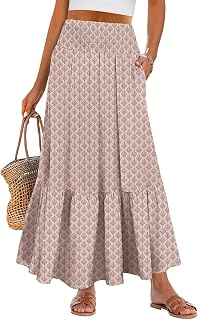 ANRABESS Maxi Skirts for Women 2026 Summer Boho Long Flowy Floral Elastic High Waist Skirt Casual Travel Skirt with Pockets