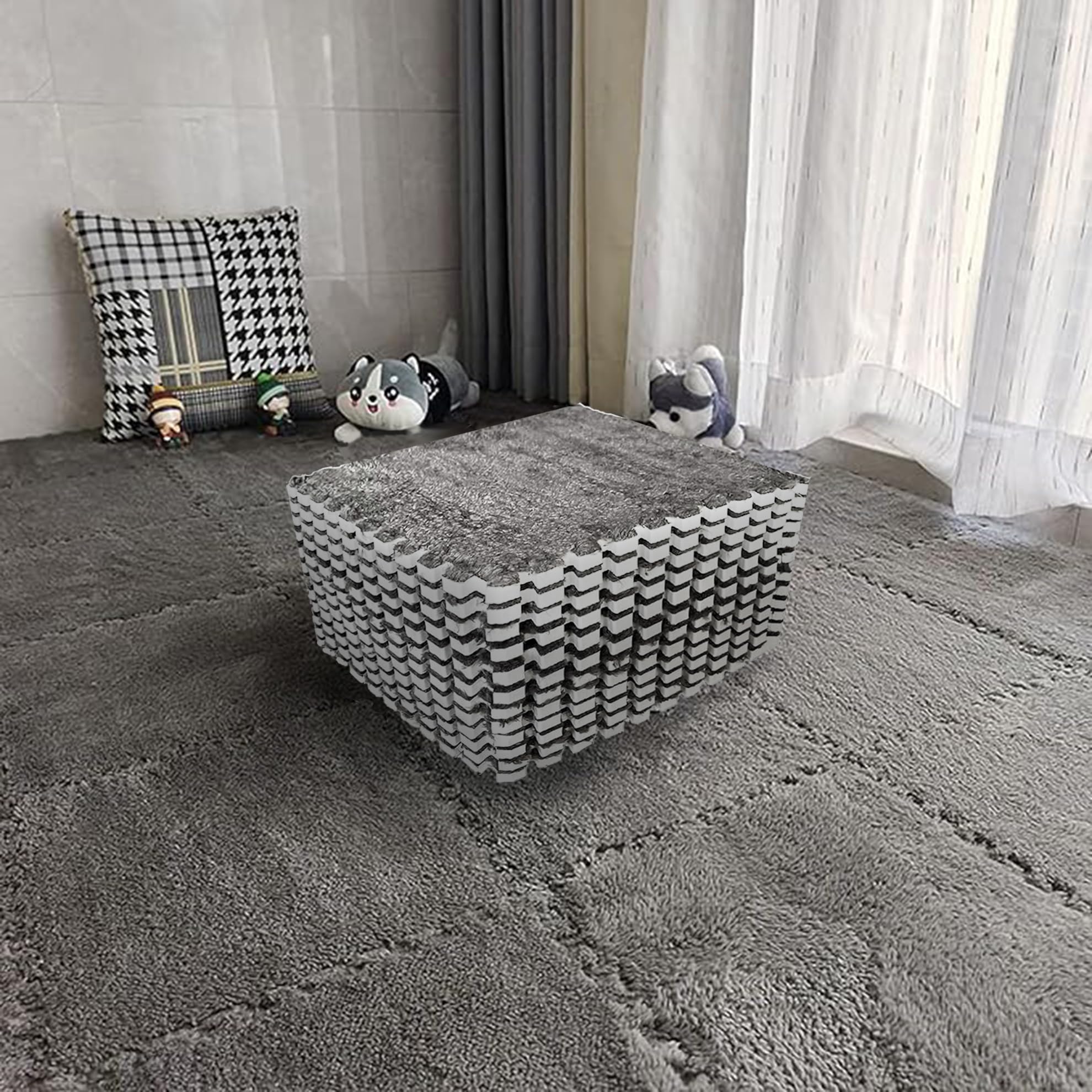 Interlocking Carpet Shaggy Soft EVA Foam Mats Fluffy Square Interlocking Carpet 