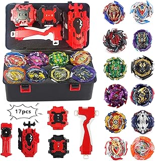 Elfnico Spinning Top Set with Storage Case 12 Pcs for Battling Game Gift | 4 Launchers, 1 Ergonomic Grip, Durable ABS and Metal Materials, Foam Padded Interior, Develops Strategy and Problem Solving