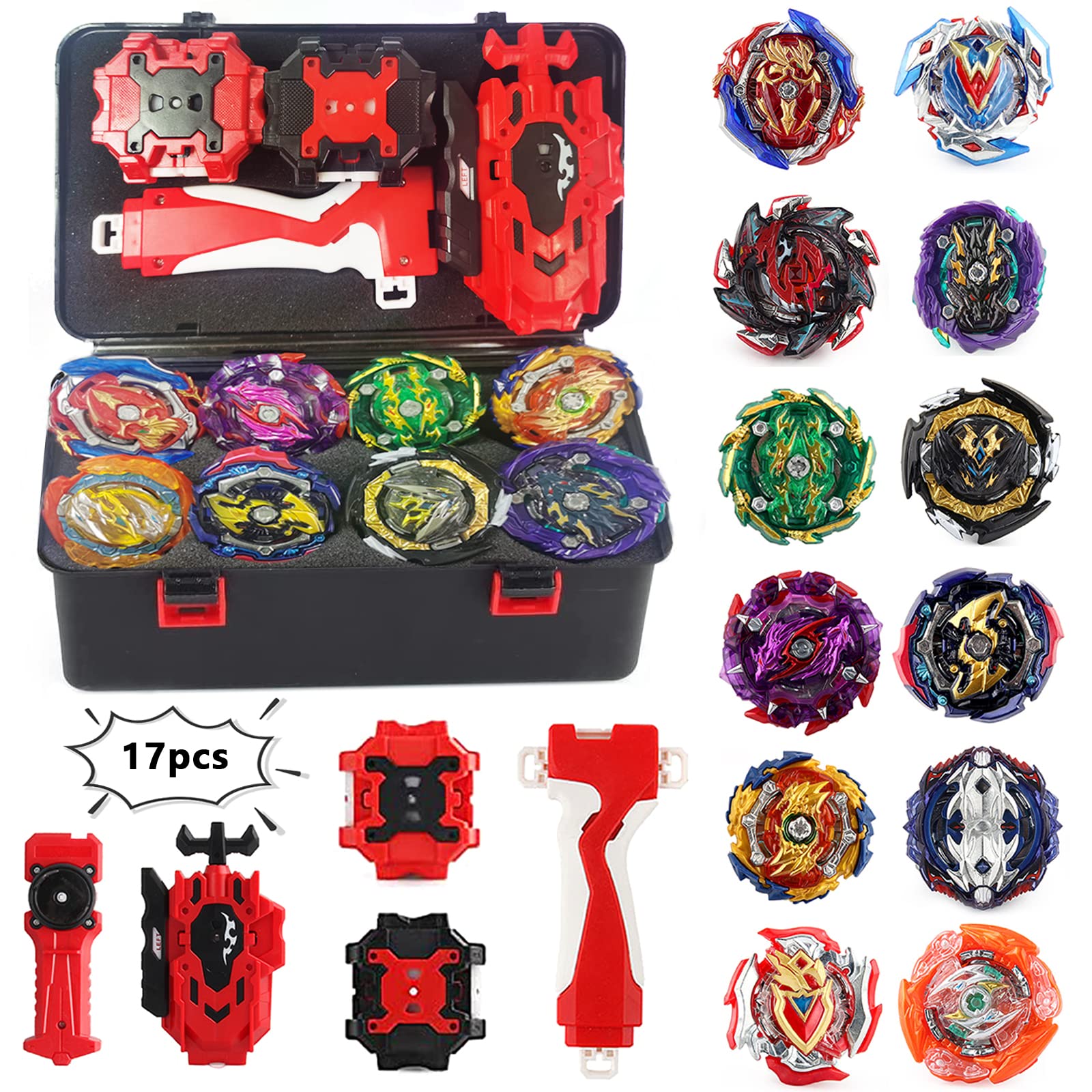 Elfnico Spinning Top Set with Storage Case 12 Pcs for Battling Game Gift | 4 Lau