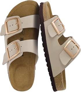 CUSHIONAIRE Laz - Sandali da donna in vera pelle scamosciata con plantare in sughero, con fibbie regolabili e memory foam, pietra, 6.5