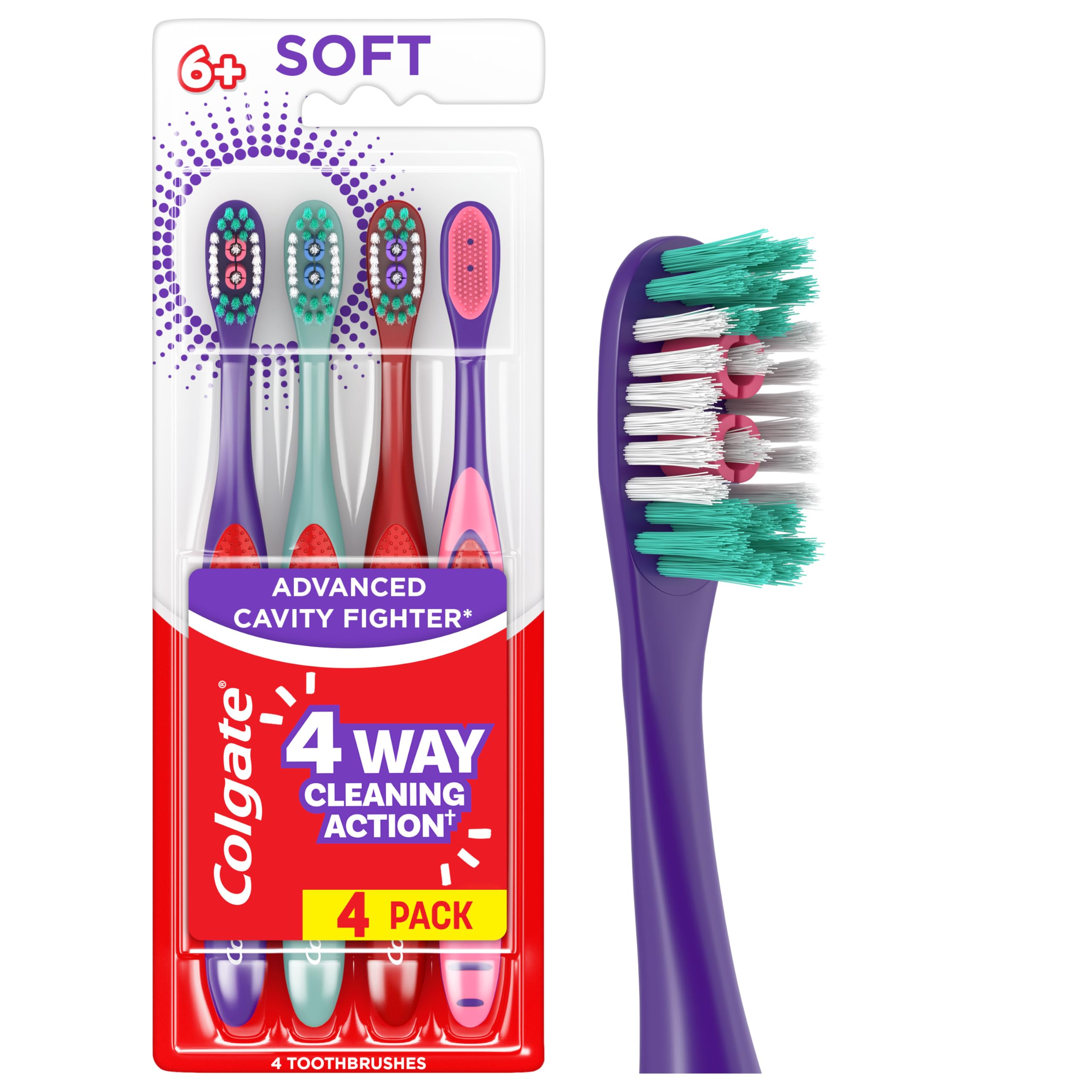 Colgate Kids Advanced Cavity Fighter Soft Toothbrushes, 4 Pack | For Kids Ages 6