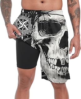 FT FENTENG Mens Swim Trunks with Compression Liner 9" Big and Tall Board Shorts 2 in 1 Quick Dry Long Swimwear Bathing Suits