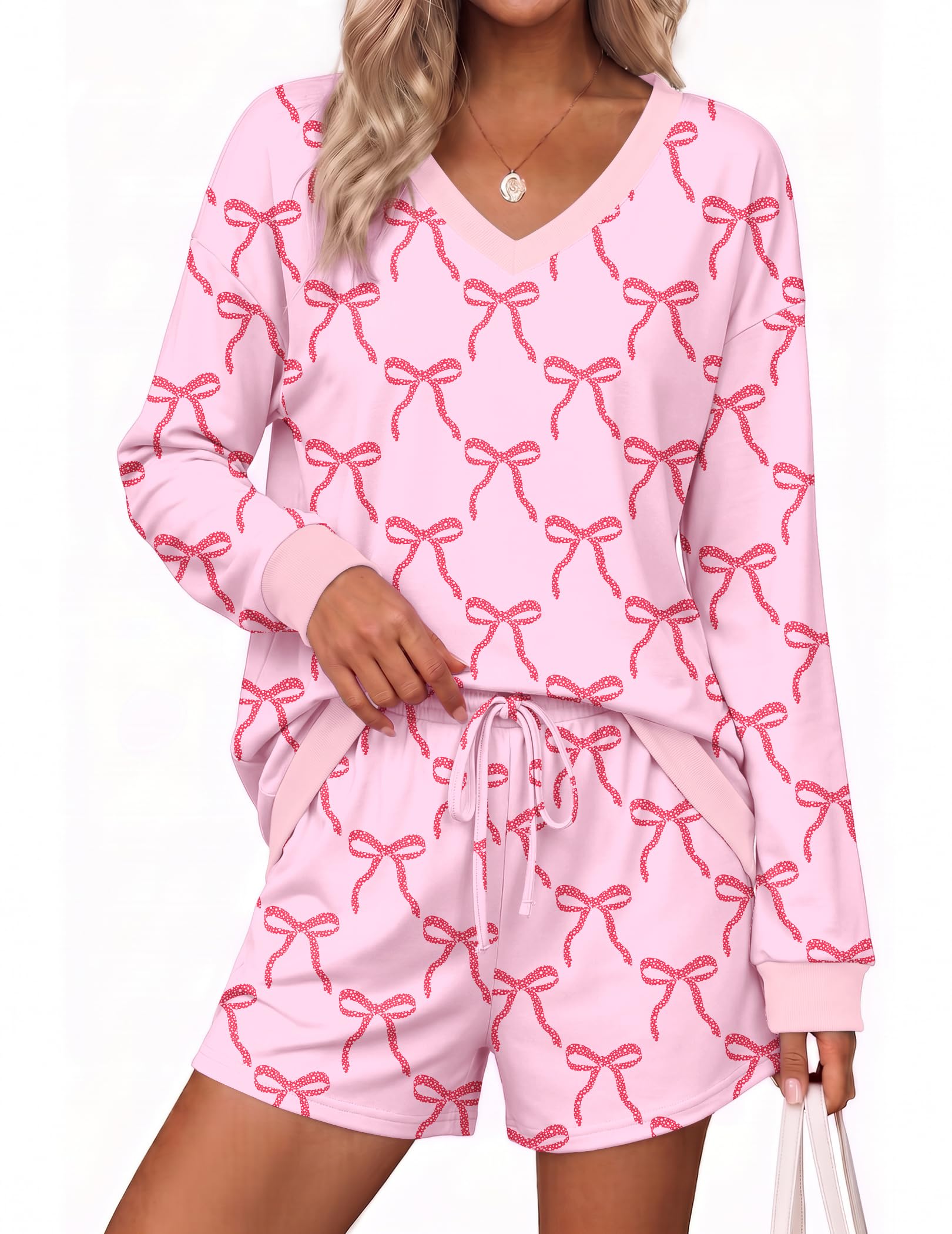 Ekouaer Set da salotto da donna, 2 pezzi, a maniche lunghe, casual, a righe