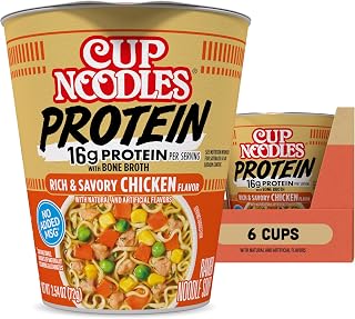 Nissin Cup Noodles Protein Ramen, Chicken Flavor with Bone Broth, 16g Protein, 2.54 Ounce Cup (Pack of 6)