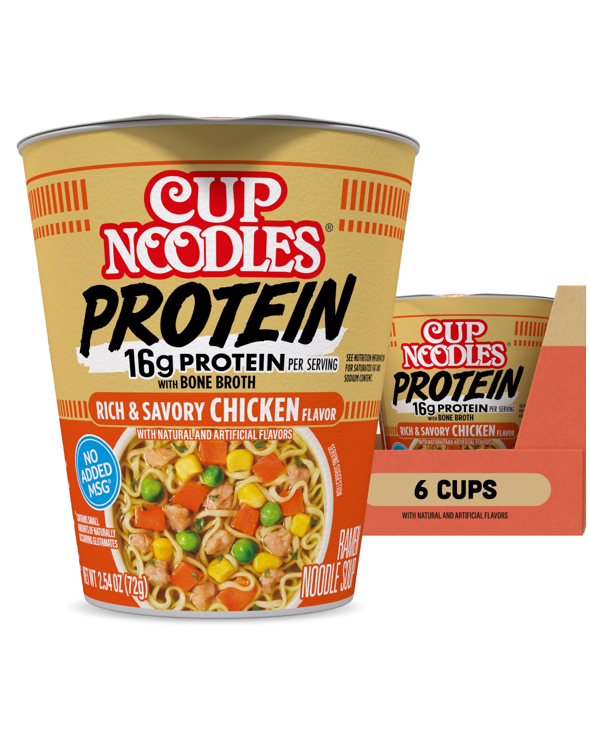 Nissin Cup Noodles Protein Ramen, Chicken Flavor with Bone Broth, 16g Protein, 2