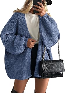 PRETTYGARDEN Oversized Cardigan Sweaters for Women Fall Long Lantern Sleeve Lightweight Open Front Knit Sweater